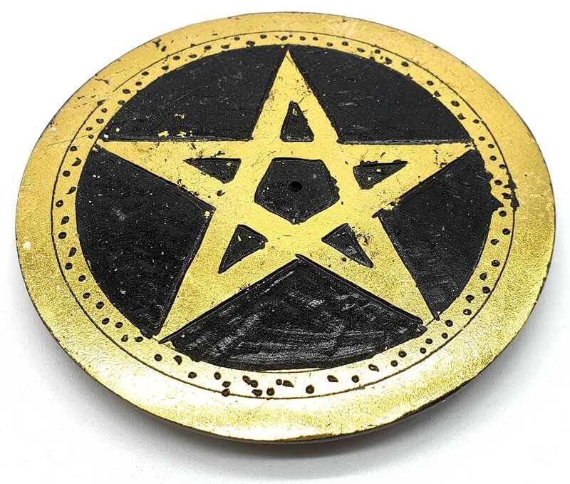 Porte-Encens Pierre Ronde Pentacle 10cm – Doré ou Argenté – Artisanat Indien