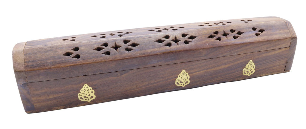 Porte-Encens Bois Coffret Ganesh 30cm | Support Bâtonnets Artisanal & Divin