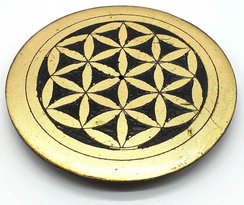Porte-Encens Pierre Ronde Fleur de Vie Dorée 10cm – Artisanat Indien