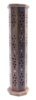 Porte-Encens Tour Octogonale en Bois Sculpté – Motifs Ésotériques 30 cm