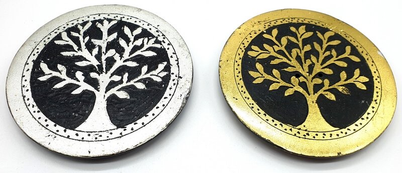 Porte-Encens Pierre Ronde Arbre de Vie 10cm – Doré ou Argenté – Artisanat Indien