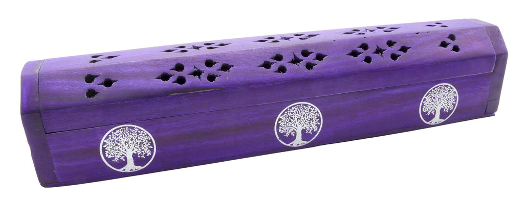 Porte-Encens Bois Coffret Arbre de Vie 30cm | Support Bâtonnets Artisanal & Symbolique