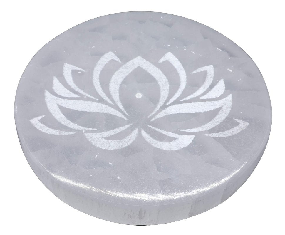 Porte-Encens Sélénite Fleur de Lotus 10cm – Pierre Cristal Purifiante Naturelle