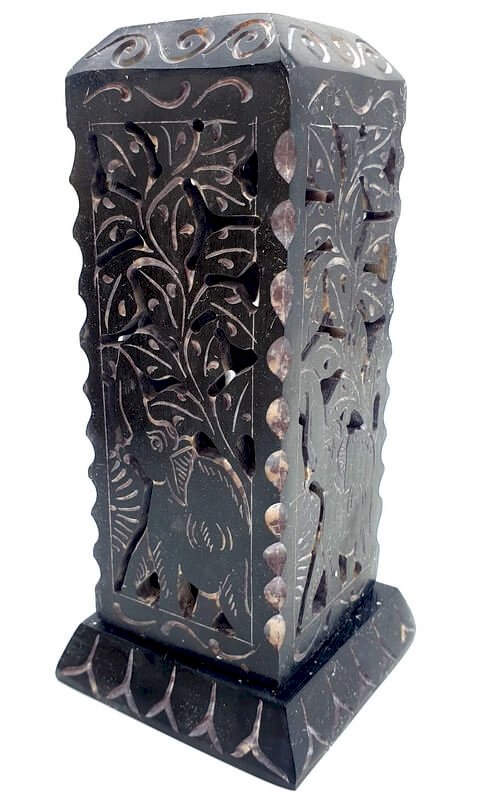 Porte-Encens Pierre Saponite Tour 20cm – Artisanat Indien Peint à la Main