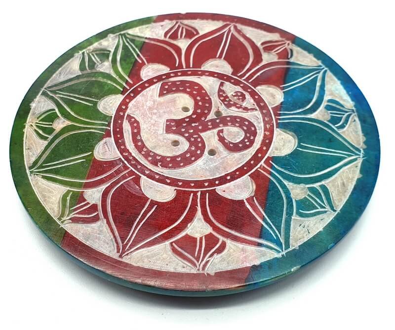 Porte-Encens Pierre Ronde OM Multicolore 10cm | Arc-en-Ciel Sacré & Vibration Universelle