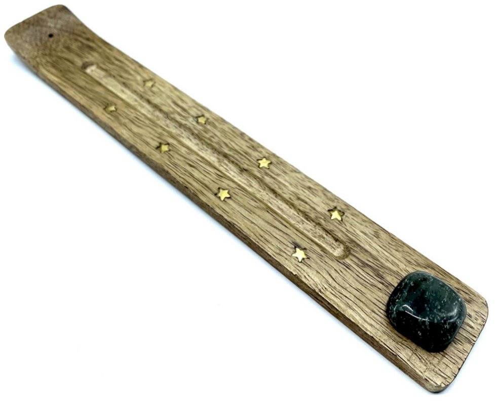 Porte-Encens Bois Ski 25cm & Labradorite | Magie & Protection Spirituelle