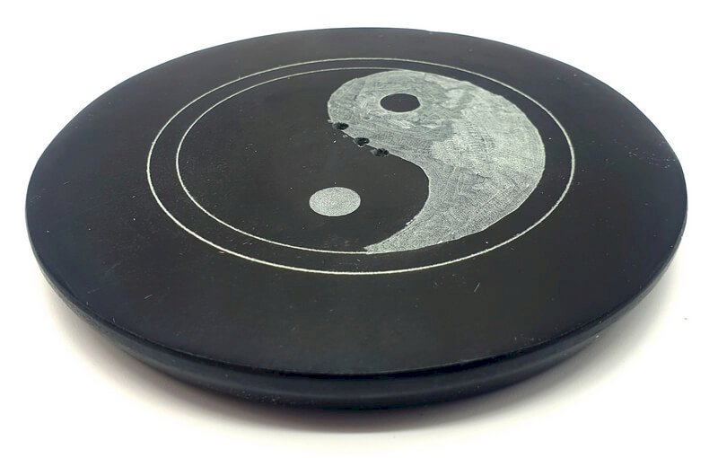 Porte-Encens Pierre Ronde Yin-Yang 10cm – Artisanat Indien Peint à la Main