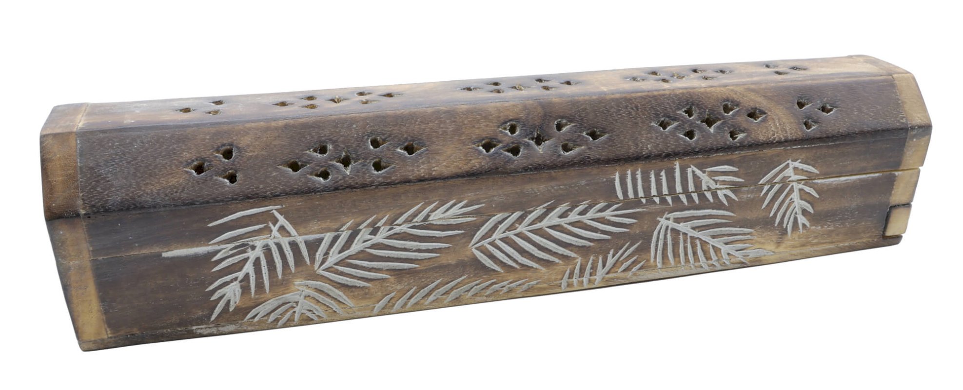 Porte-Encens Bois Coffret Feuilles 30cm | Support Bâtonnets Artisanal & Élégant