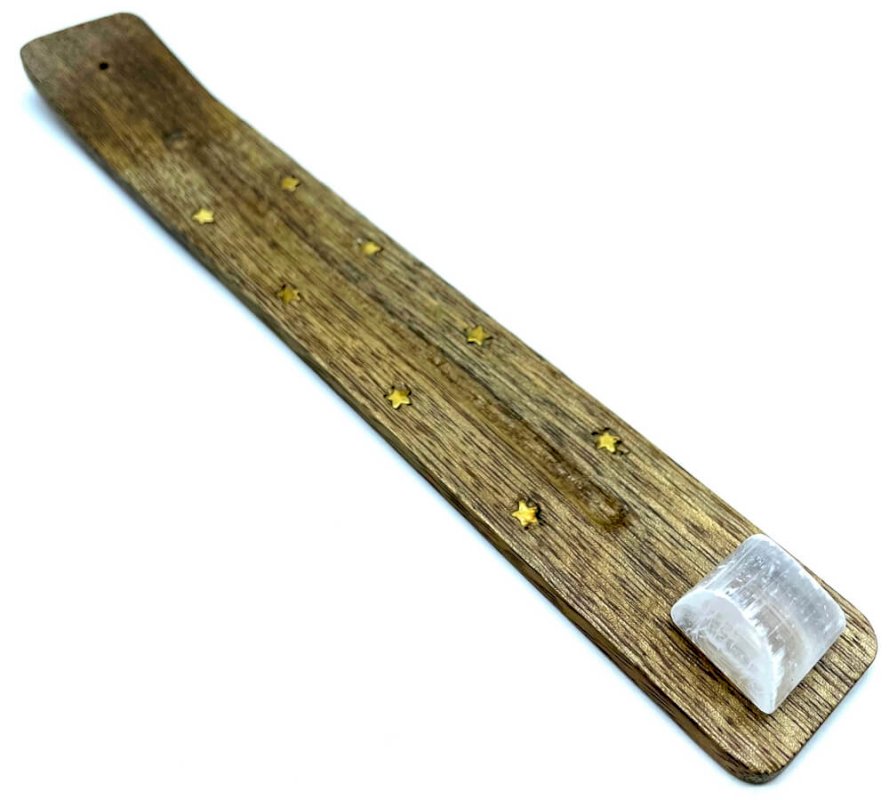 Porte-Encens Bois Ski 25cm & Sélénite | Purification & Décoration Spirituelle