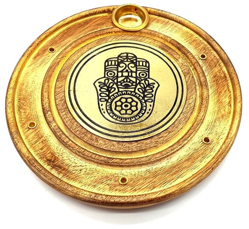 Porte-Encens Rond en Bois Main de Fatima – Bâtonnets & Cônes 10 cm