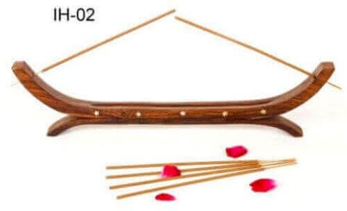 Porte-Encens Bois Double Pirogue 36cm | Support 2 Bâtonnets Artisanal & Original