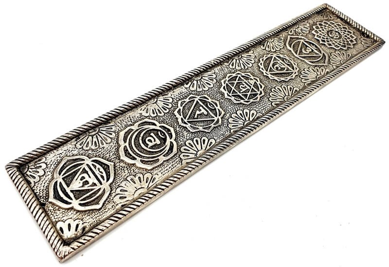 Porte-Encens Métal 7 Chakras Argent 28cm | Équilibre Énergétique & Clarté Spirituelle