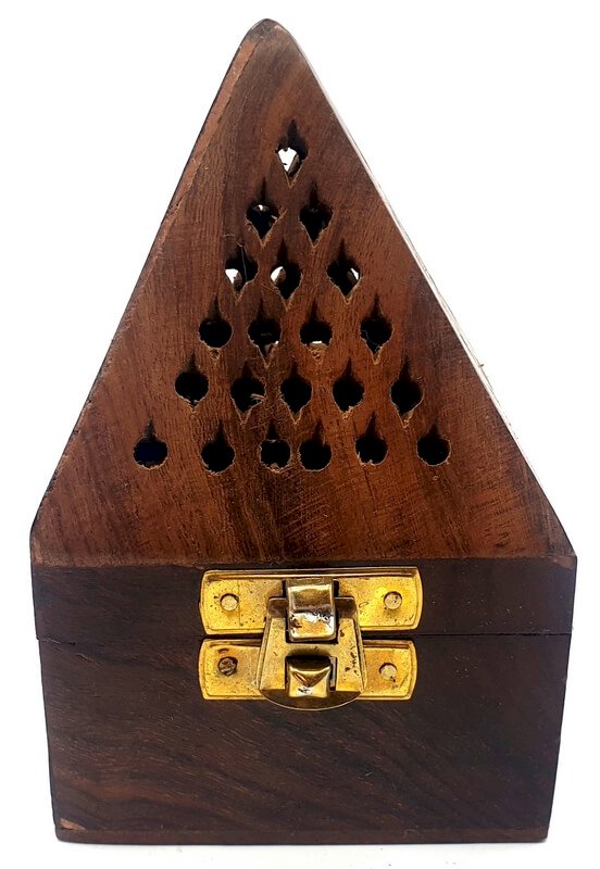 Porte-Encens Bois Pyramide Coffret 9cm | Support Bâtonnets Artisanal & Géométrie Sacrée