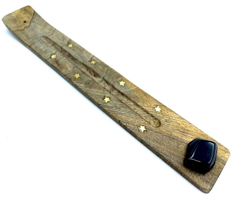 Porte-Encens Ski Bois & Tourmaline Noire Percée – Bâtonnets d’Encens 25 cm
