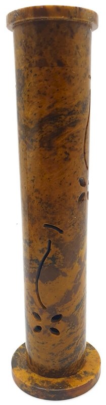 Porte-Encens Pierre Tour Antique & Fleurs 27cm – Artisanat Indien Fait Main