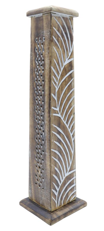 Porte-Encens Bois Tour Feuilles 30cm | Support Bâtonnets Artisanal & Nature Sculpturale