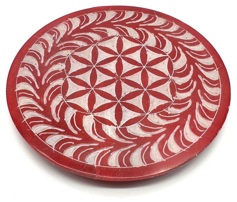 Porte-Encens Pierre Ronde Fleur de Vie Rouge 10cm | Passion, Vitalité & Géométrie Sacrée
