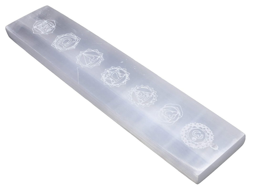 Porte-Encens Sélénite 7 Chakras 15cm – Forme Ski – Pierre Cristal Naturelle