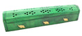 Porte-Encens Bois Coffret Vert Éléphants 30cm | Support Bâtonnets Artisanal & Porte-Bonheur