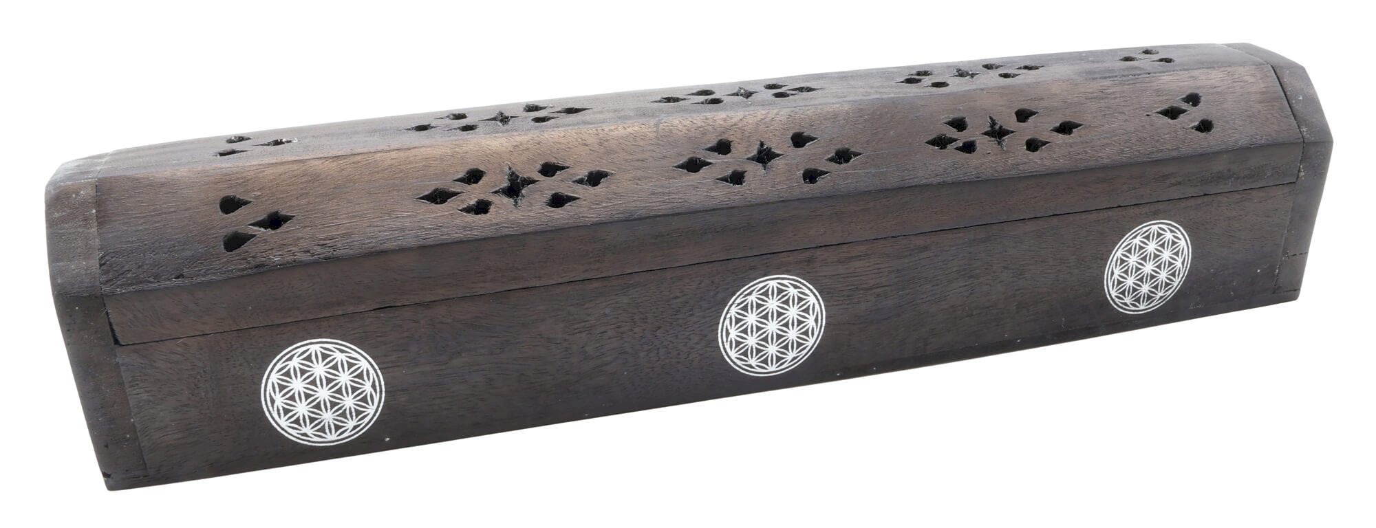Porte-Encens Bois Coffret Fleur de Vie 30cm | Support Bâtonnets Artisanal & Géométrie Sacrée
