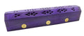 Porte-Encens Bois Coffret Bleu-Violet Soleil 30cm | Support Bâtonnets Artisanal & Mystique