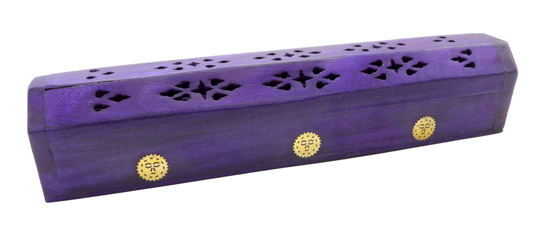 Porte-Encens Bois Coffret Bleu-Violet Soleil 30cm | Support Bâtonnets Artisanal & Mystique