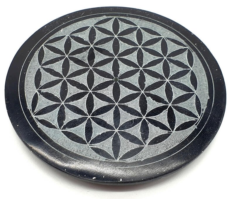 Porte-Encens Pierre Ronde Fleur de Vie 10cm | Géométrie Sacrée & Énergie Terrestre