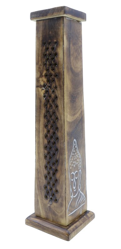 Porte-Encens Bois Tour Motifs 30cm | Support Bâtonnets Artisanal & Design Sculptural