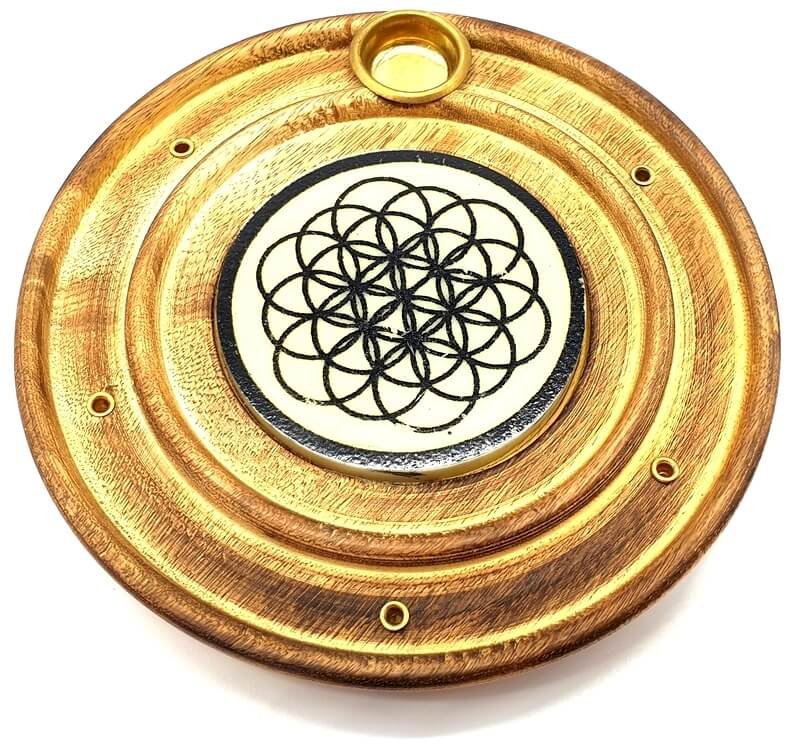 Porte-Encens Rond en Bois Graine de Vie – Bâtonnets & Cônes 10 cm