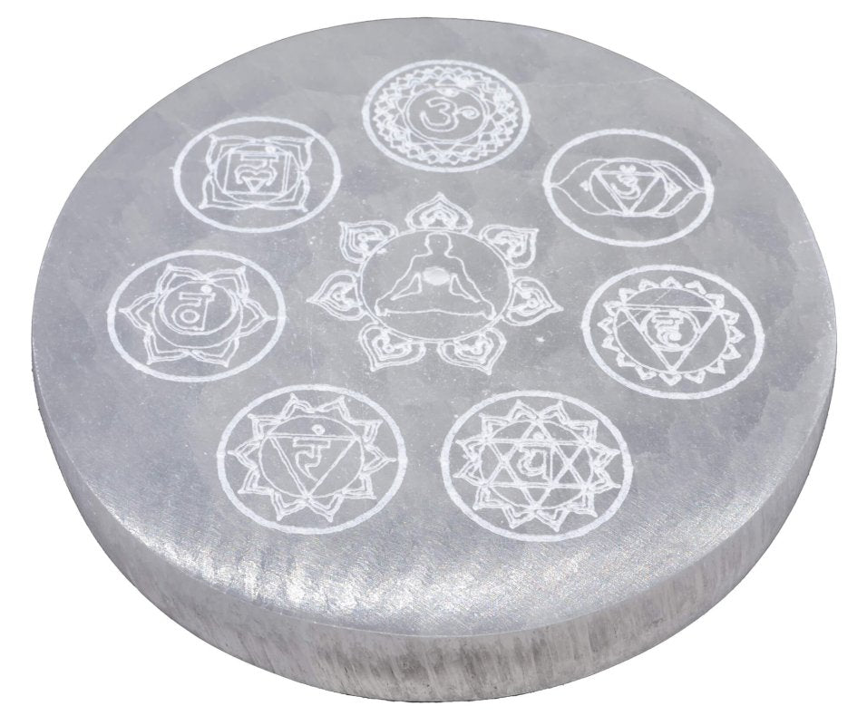 Porte-Encens Sélénite Bouddha 7 Chakras 10cm – Pierre Cristal Purifiante