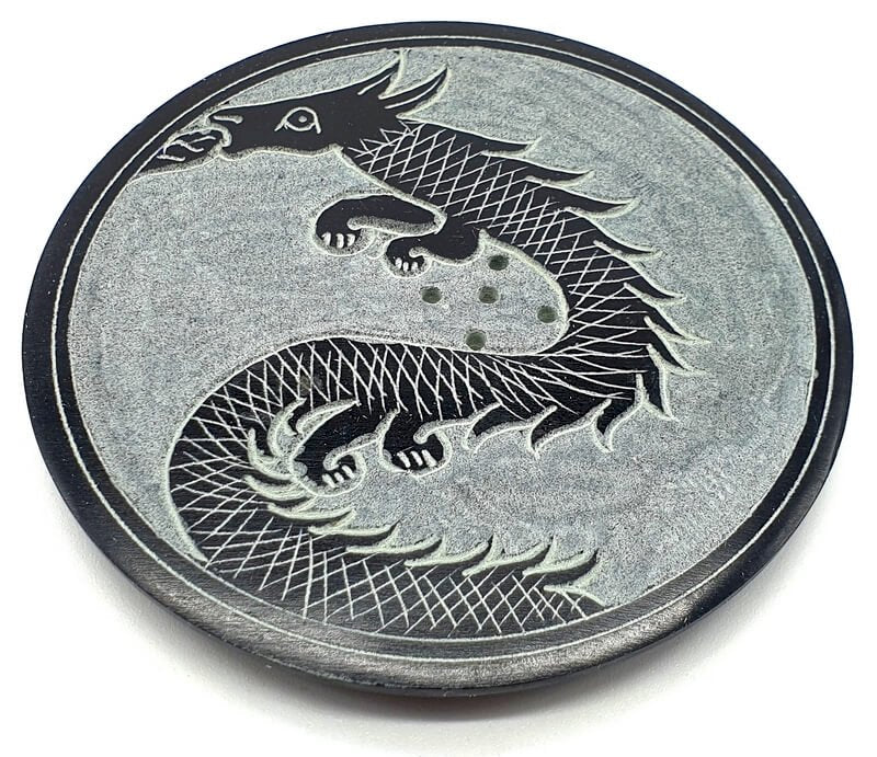 Porte-Encens Pierre Ronde Dragon 10cm | Puissance, Protection & Énergie Mythique