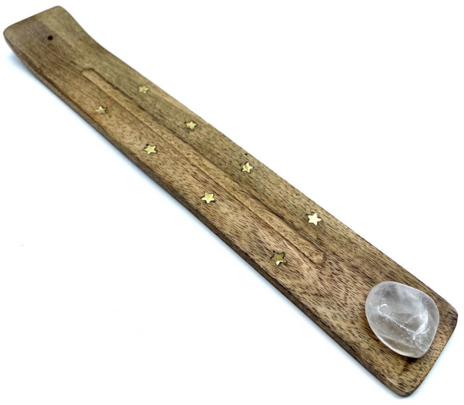 Porte-Encens Ski Bois & Cristal de Roche Percé – Bâtonnets d’Encens 25 cm
