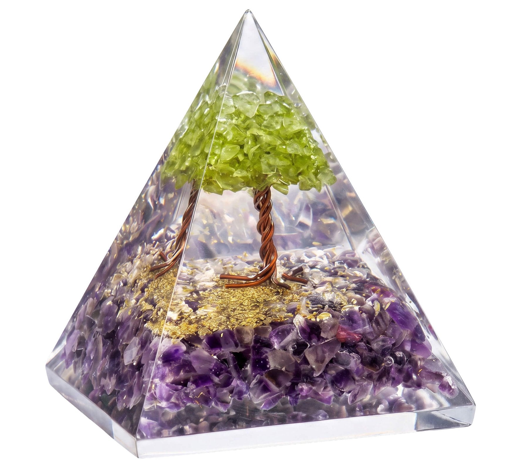Pyramide Orgonite ‘Accomplissement de Carrière’ 8cm – Améthyste & Péridot