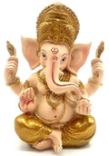 ✨ Statue Ganesh Résine Beige & Doré 14 cm – Dieu de la Chance, Prospérité & Éveil Spirituel