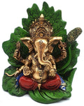 Statue Ganesh sur Feuille en Résine 11 cm – Décoration Hindoue Nature & Prospérité