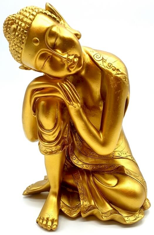 Statue Bouddha Penseur Dorée en Résine 28 cm – Décoration Zen Sagesse & Prospérité