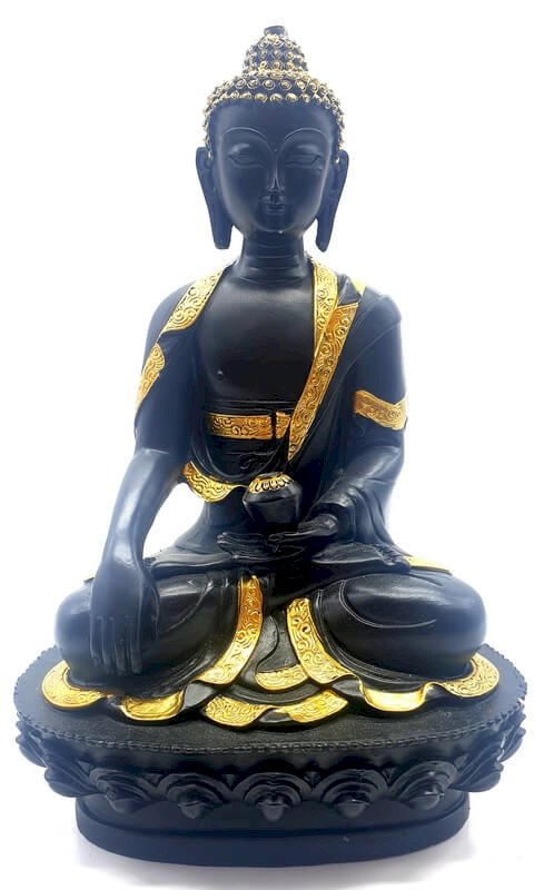 Statue Bouddha & Bol Noire en Résine 28 cm – Décoration Zen Méditation & Bien-Être