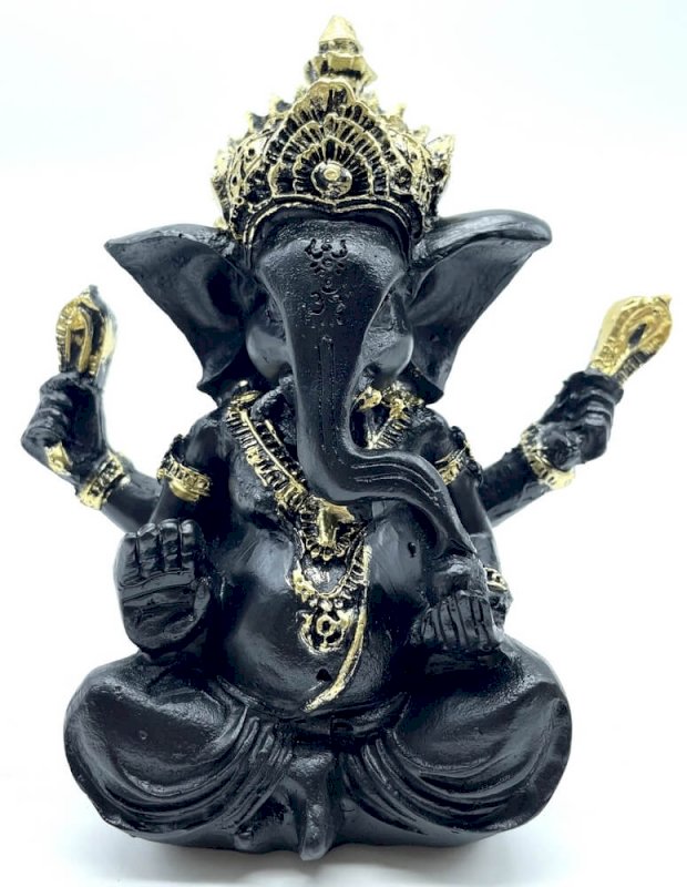 Statue Ganesh Noire en Résine 13 cm – Décoration Hindoue Porte-Bonheur