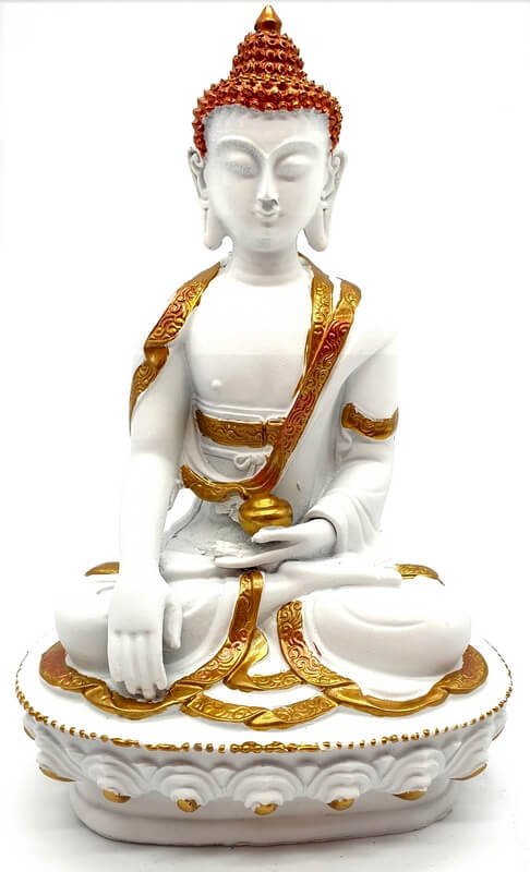 Statue Bouddha & Bol Blanche en Résine 18 cm – Décoration Zen Pureté & Sérénité