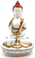 Statue Bouddha & Bol Blanche en Résine 18 cm – Décoration Zen Pureté & Sérénité