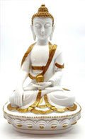 Statue Bouddha & Bol Blanche en Résine 20 cm – Décoration Zen Pureté & Sérénité