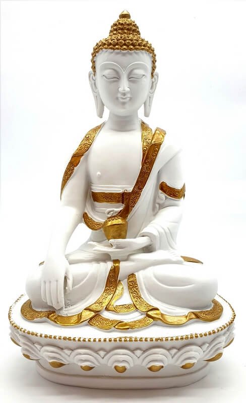 Statue Bouddha & Bol Blanche en Résine 20 cm – Décoration Zen Pureté & Sérénité
