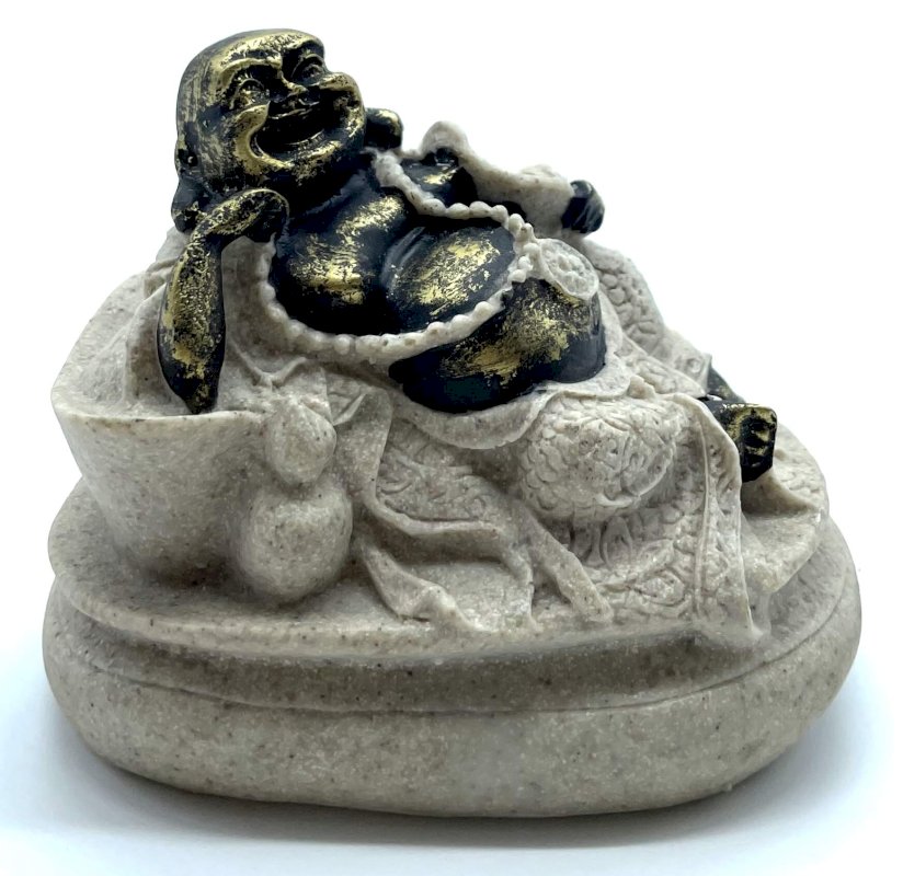 Statue Bouddha Rieur Grise en Résine 11 cm – Décoration Zen Bonheur & Porte-Bonheur