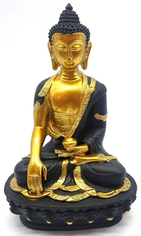 Statue Bouddha & Bol Noir & Dorée en Résine 20 cm – Décoration Zen Luxe & Abondance
