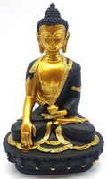 Statue Bouddha & Bol Noir & Dorée en Résine 20 cm – Décoration Zen Luxe & Abondance