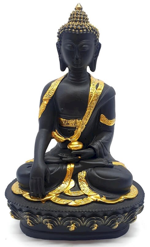 Statue Bouddha & Bol Noire en Résine 20 cm – Décoration Zen Protection & Abondance