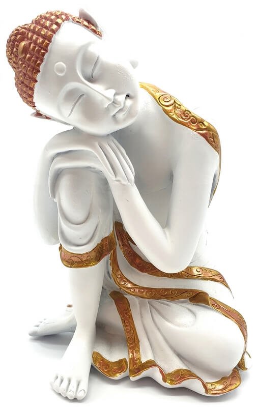 Statue Bouddha Penseur Blanche en Résine 28 cm – Décoration Zen Sagesse & Pureté