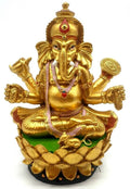 ✨ Statue Ganesh Doré sur Socle Résine 17 cm – Chance, Sagesse & Énergie Divine