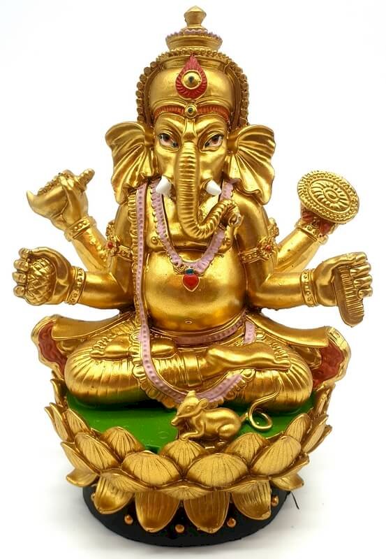 ✨ Statue Ganesh Doré sur Socle Résine 17 cm – Chance, Sagesse & Énergie Divine