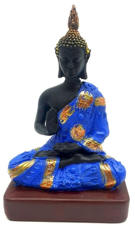 Statue Bouddha Thaï Bleue en Résine 18 cm – Décoration Zen Sérénité & Méditation